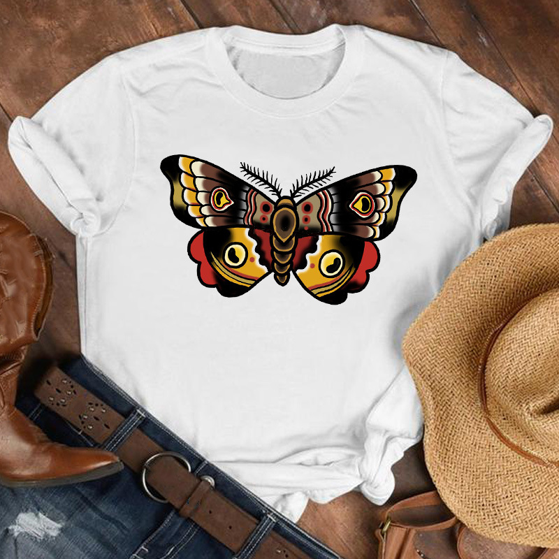 Title 2, Ladies Cartoon Butterfly Flower Short-sleeved D...