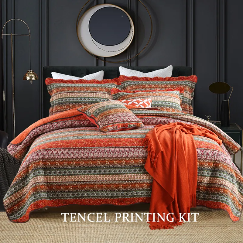 Bohemian Moroccan Paisley Cotton Reversible Quilt Bedspread