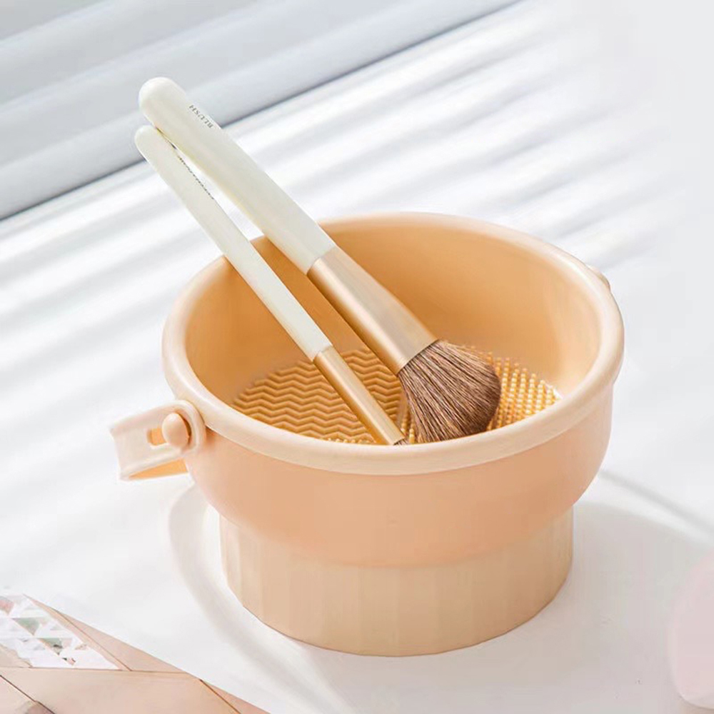 Makeup Brush Cleaning Bowl Beauty Egg Cleaning Tool Storage Set Brush Powder Puff Dry Cleaning Silicone Drying Shelf Yellow - Shop at LoveMi