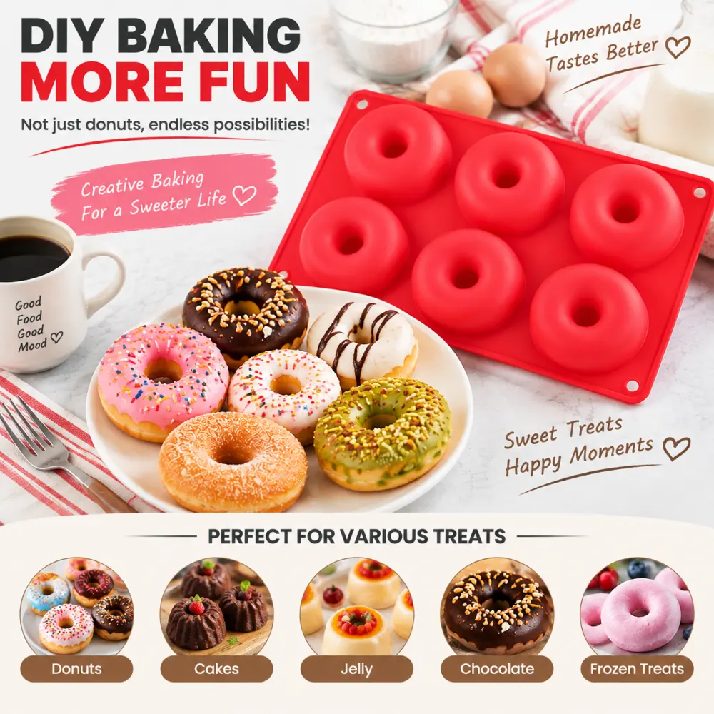 6 Cavity Silicone Donut Mold Food Grade Non Stick