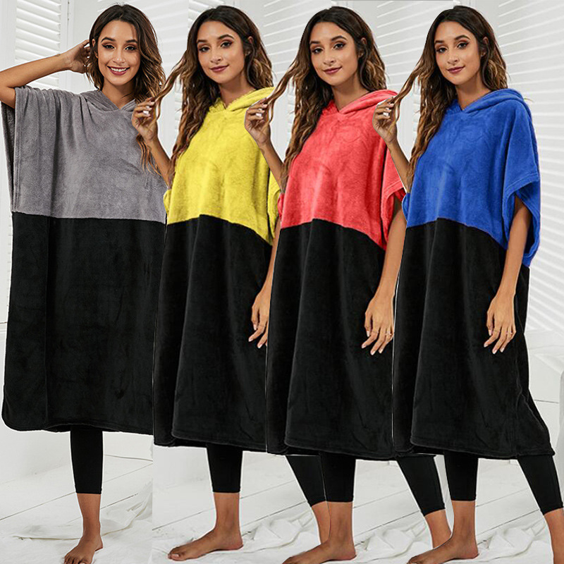 Summer Dual-color Patchwork Wearable Bathrobe Casual Hoodie
