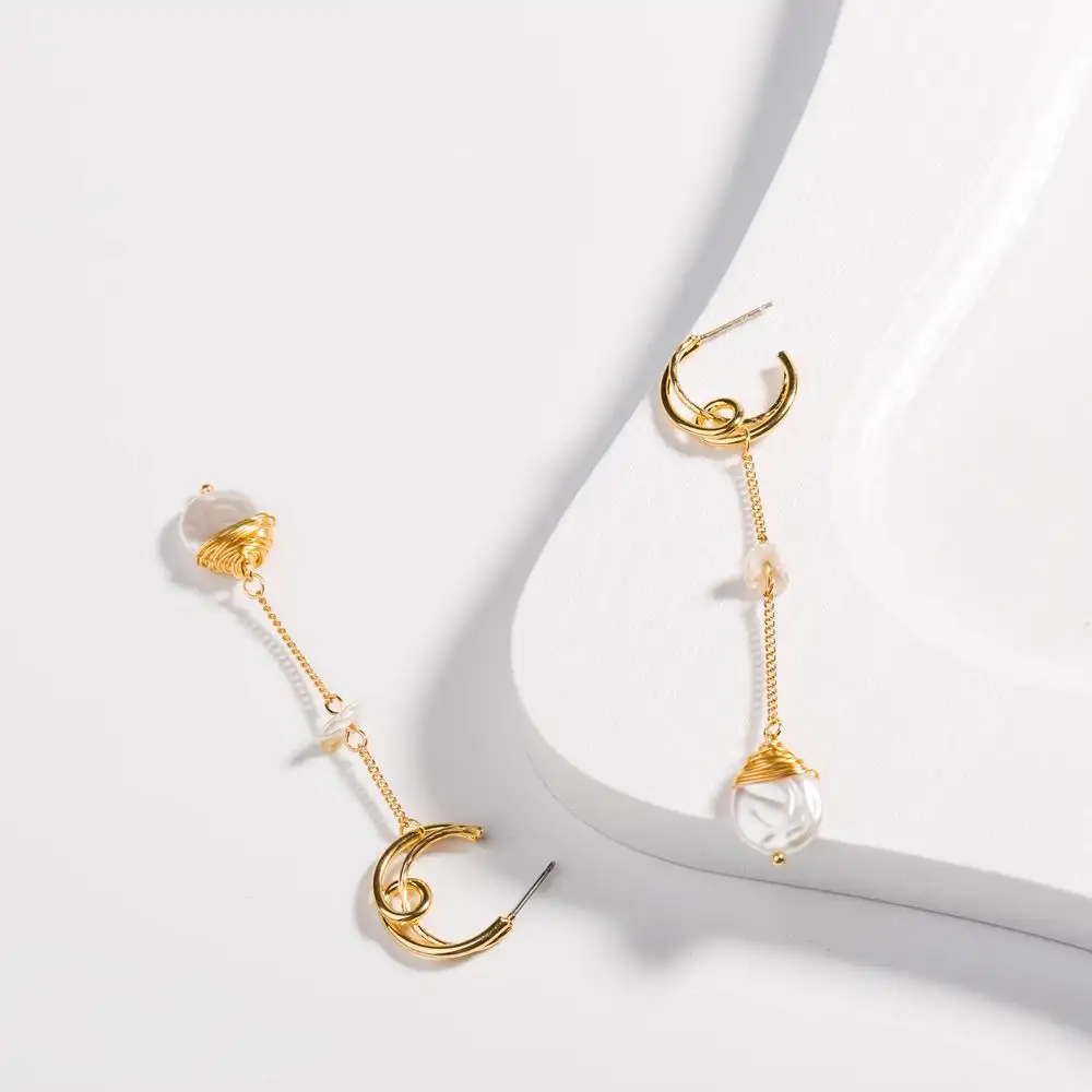 Original design jewelry moon earrings long tassel baroque pearl earrings Korean style design accessories