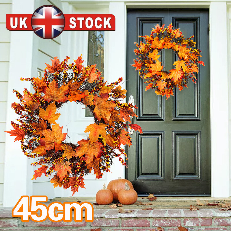 Large 45cm Fall Door Hanging Wreath Autumn Color Maple Leaf