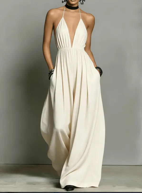 2026 Spring And Summer Loose Neck Wide Leg Jumpsuit