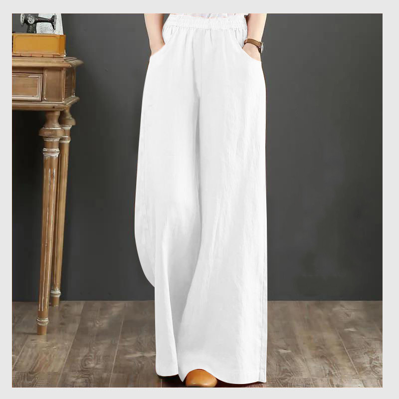 Title 9, Pure Linen Plus Size Wide Leg Pants Women Draws...