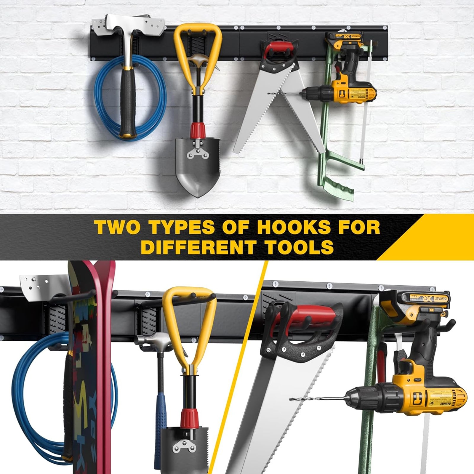 3x Garage Garden Tool Holder Storage Rack Shed Wall Mounted Organiser Long Hooks — image 2