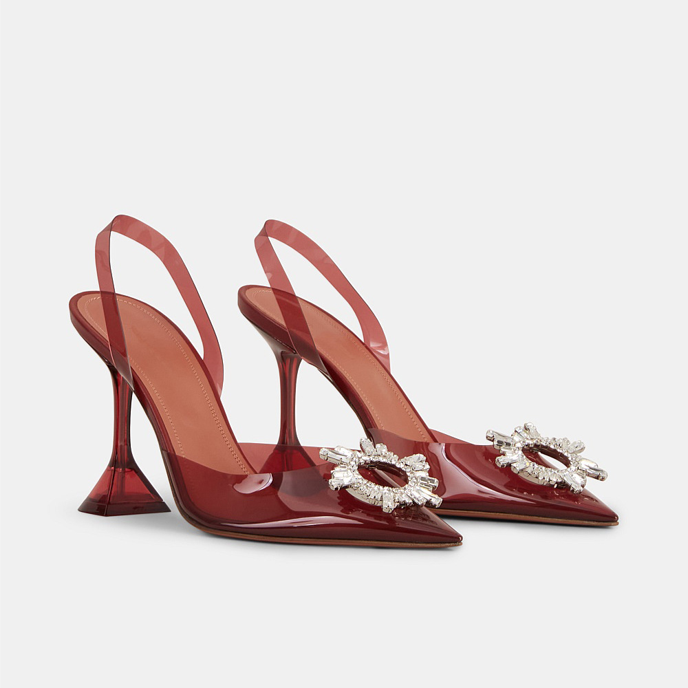 Sunflower Transparent Crystal Diamond Buckle Horseshoe Heel Pointed High Heels