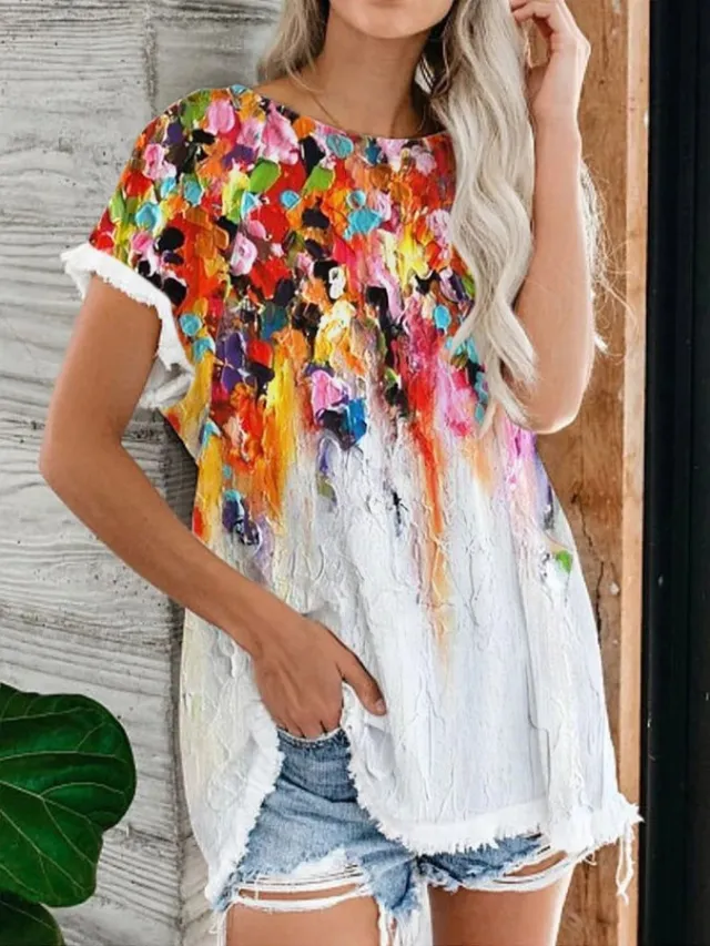 Leisure Round Neck Short Sleeve Digital Printing Slimming Dx219752A 4Xl - Shop at LoveMi