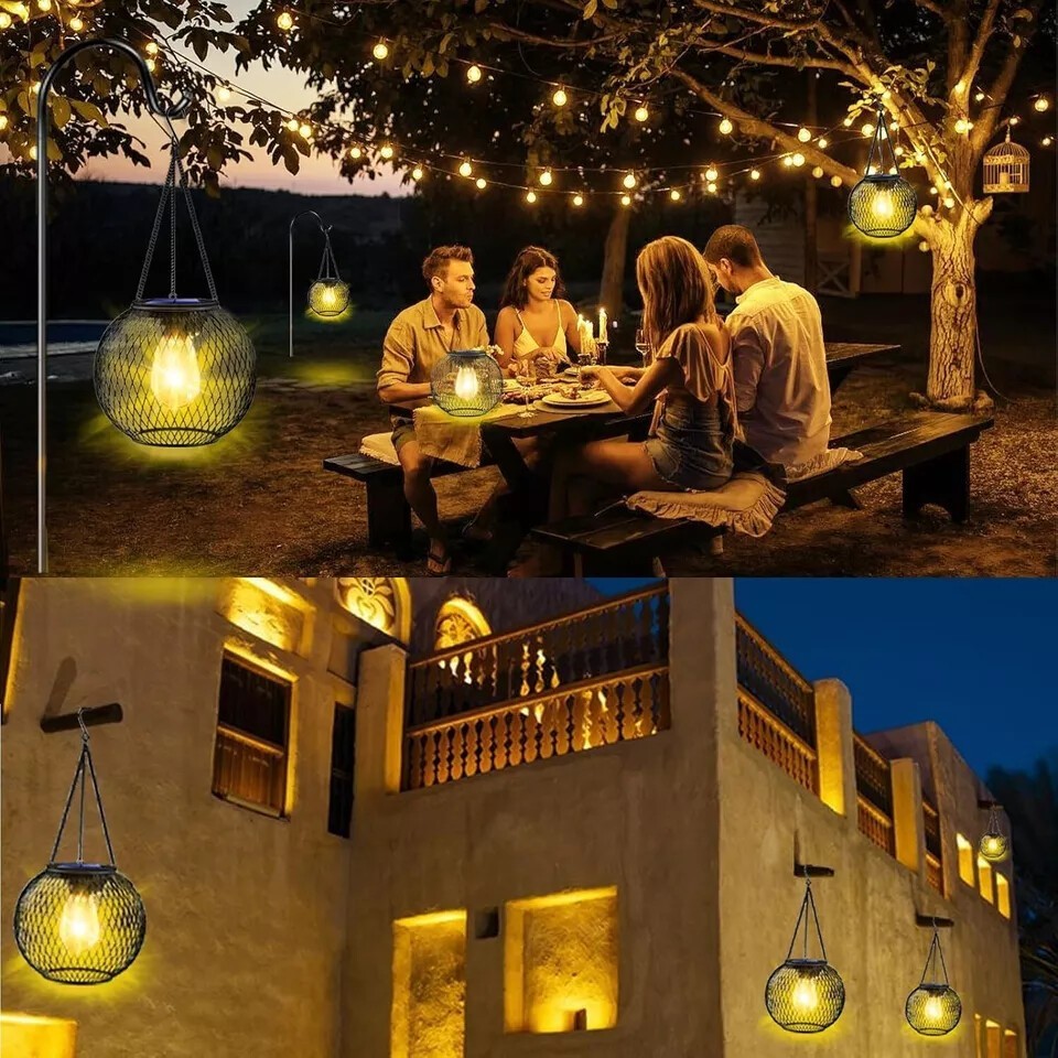 4x Solar Powered LED Hanging Lantern Lights Waterproof Outdoor Garden Lawn Lamp — image 6