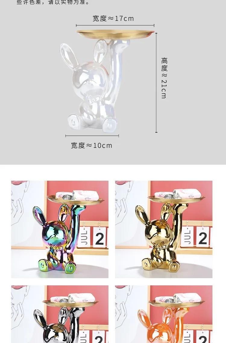 Title 11, Ins Silver Astronaut Rabbit Tray Figurines Pigg...