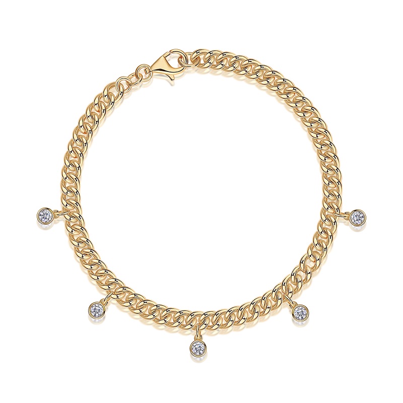 Set With Top-quality Moissanite, This Luxurious And Fashionable Light Luxury Trend Jewelry Silver Bracelet Is S925 Silver-plated With Gold