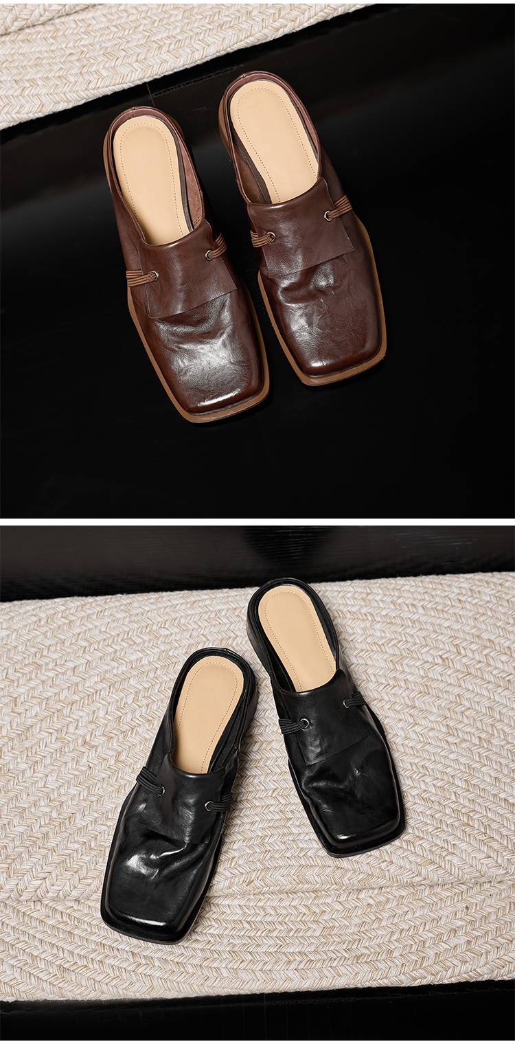 Women's Square Toe Leather Mule Slides - Sarah Express