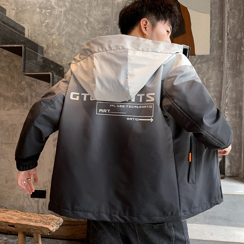 New Korean Style Youth Gradient Trendy Men's Hooded Casual Jacket