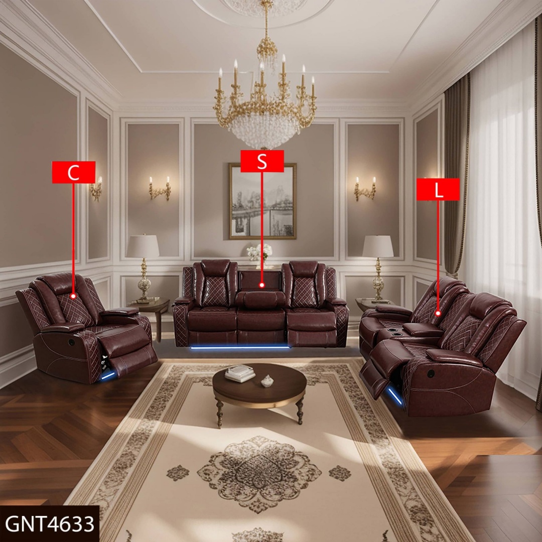 Pickup Only--Red Breathing Leather 3-Piece Living Room Recliner Sofa Set