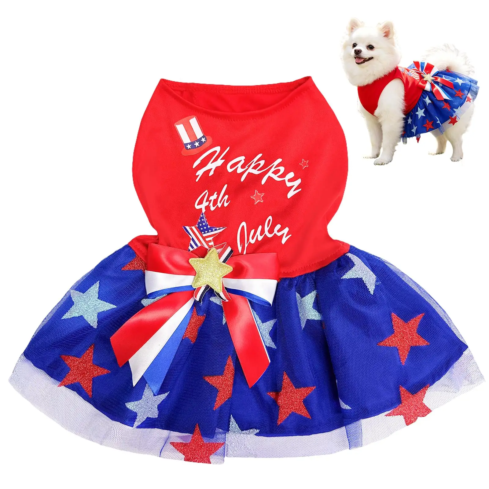 Dog Tulle Dress Independent Day Patriotic Stars
