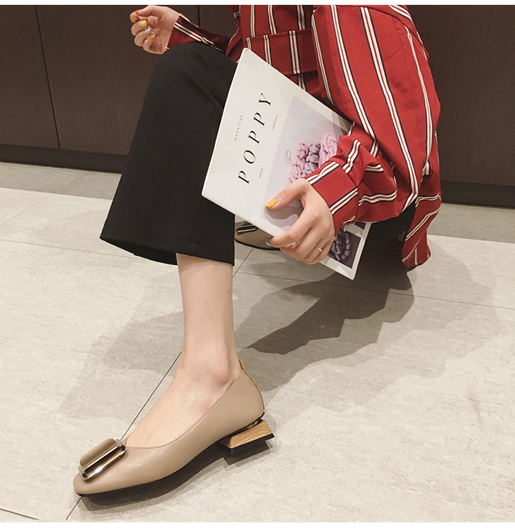 Women's Chunky Heel Shoes New Low Heel Shallow Mouth Square Toe