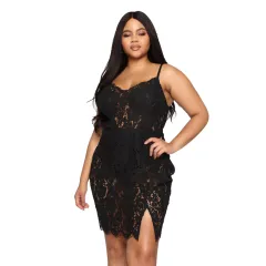 Lace Stitching Slit Women's Sling Dress - Black - View 1