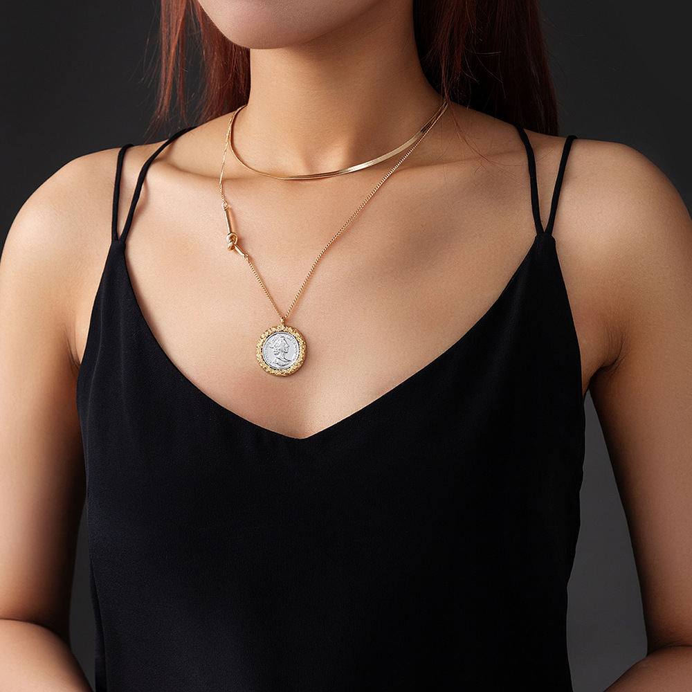 Round Brand Portrait Pendant Double-layer Necklace