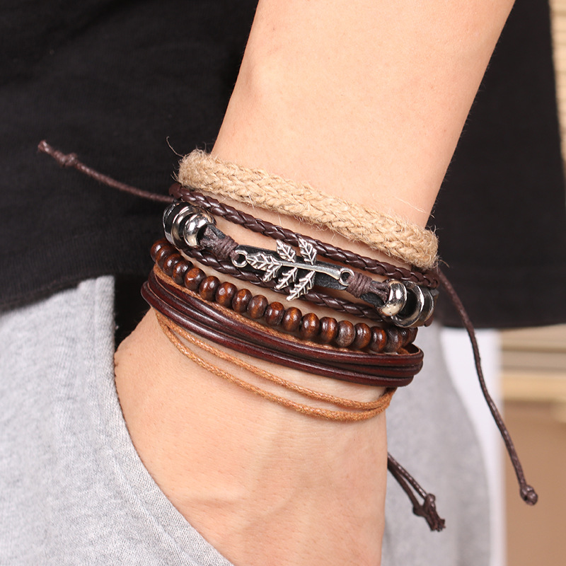 Title 2, Alloy Maple Leaf Leather Bracelet Multi-layer E...