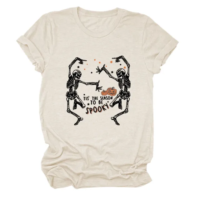 Women's Letter Skull Print Short Sleeve T Shirt Styles1 - Shop at LoveMi