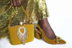 Stones Bag Matching Pointed Shoes For Wedding Party Matching - Yellow - View 1