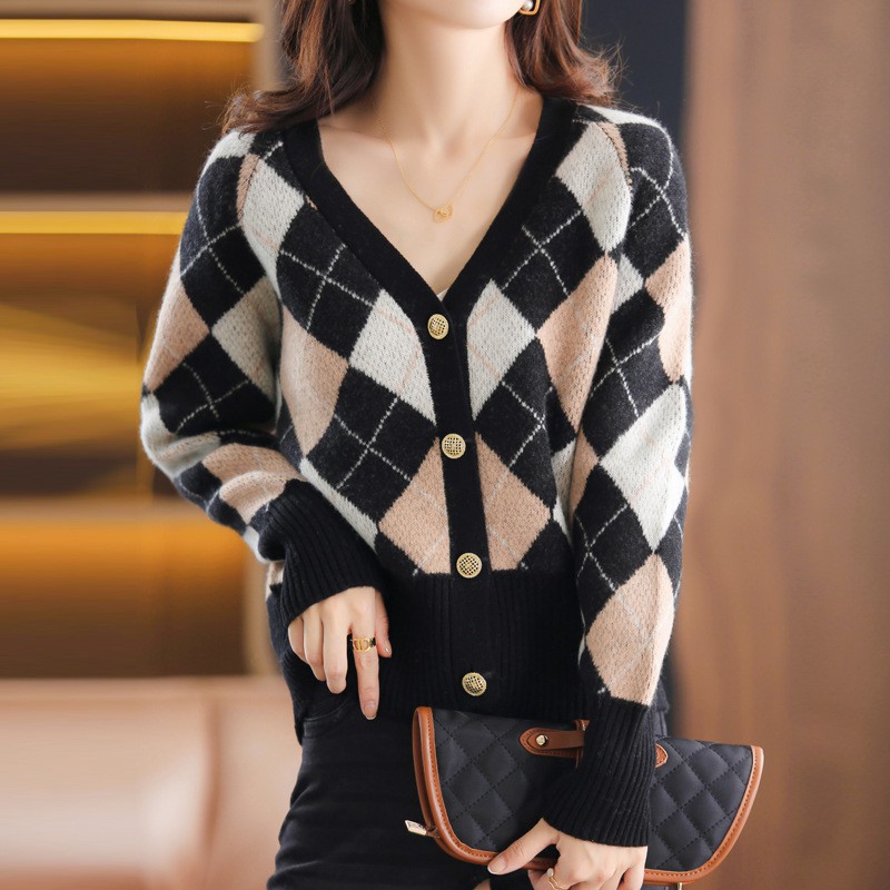 Diamond Knit Cardigan Sweater