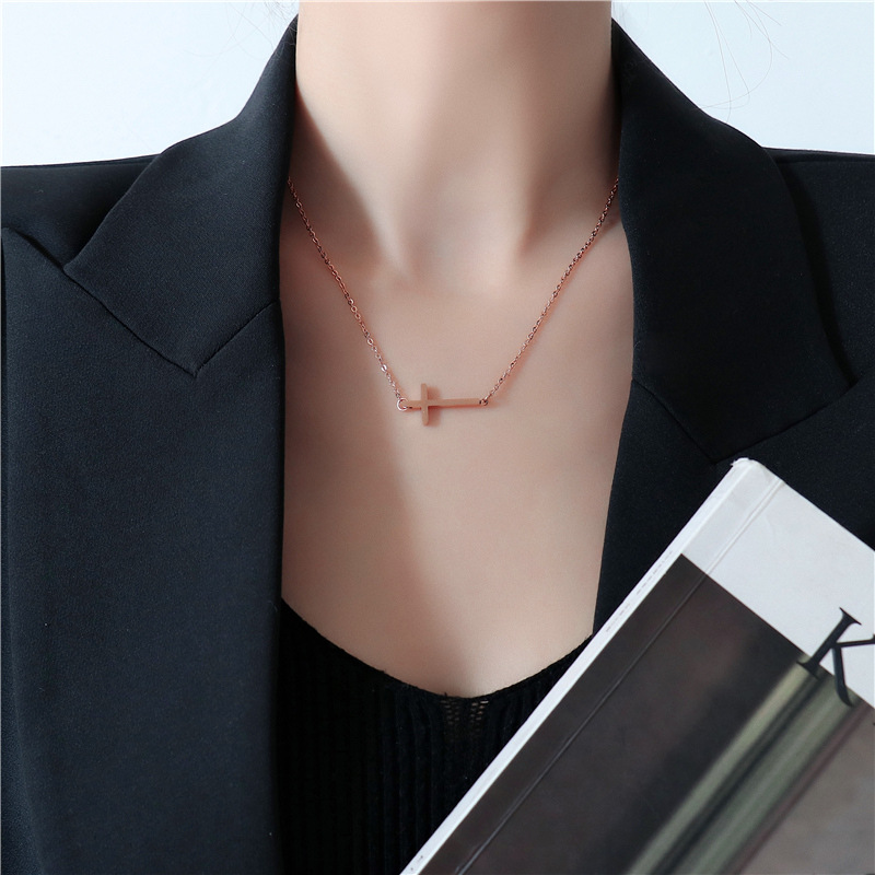 Net Red Street Hip hop Personality Simple European And American Cross Pendant Rose Gold - Shop at LoveMi