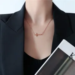 Net Red Street Hip-hop Personality Simple European And American Cross Pendant - Rose Gold - View 1