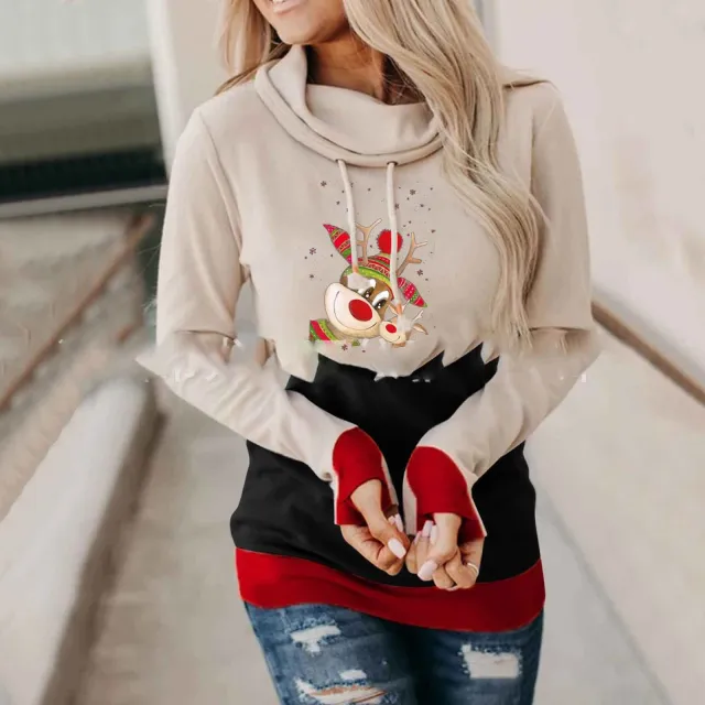 Christmas Stitching Long sleeved Hooded Sweatshirt I L - Shop at LoveMi