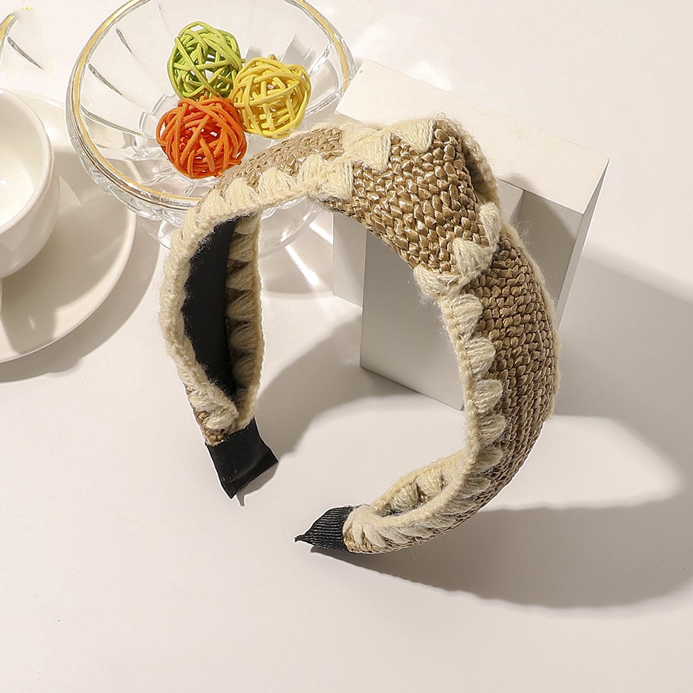 Wool Lafite Hairband Simple Cross Knot Coffee - Shop at LoveMi