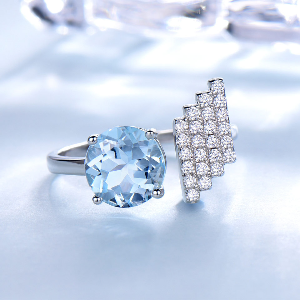 Adjustable Ring With Blue Topaz Gemstone Opening