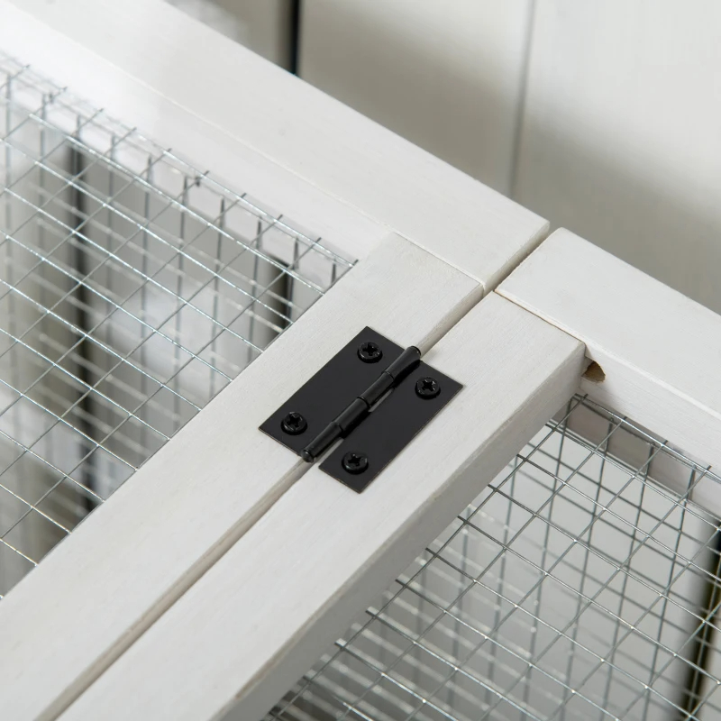 Wooden Rabbit Hutch With Wheels, Run, Slide-out Tray For Small Animals, Guinea Pig, Blue