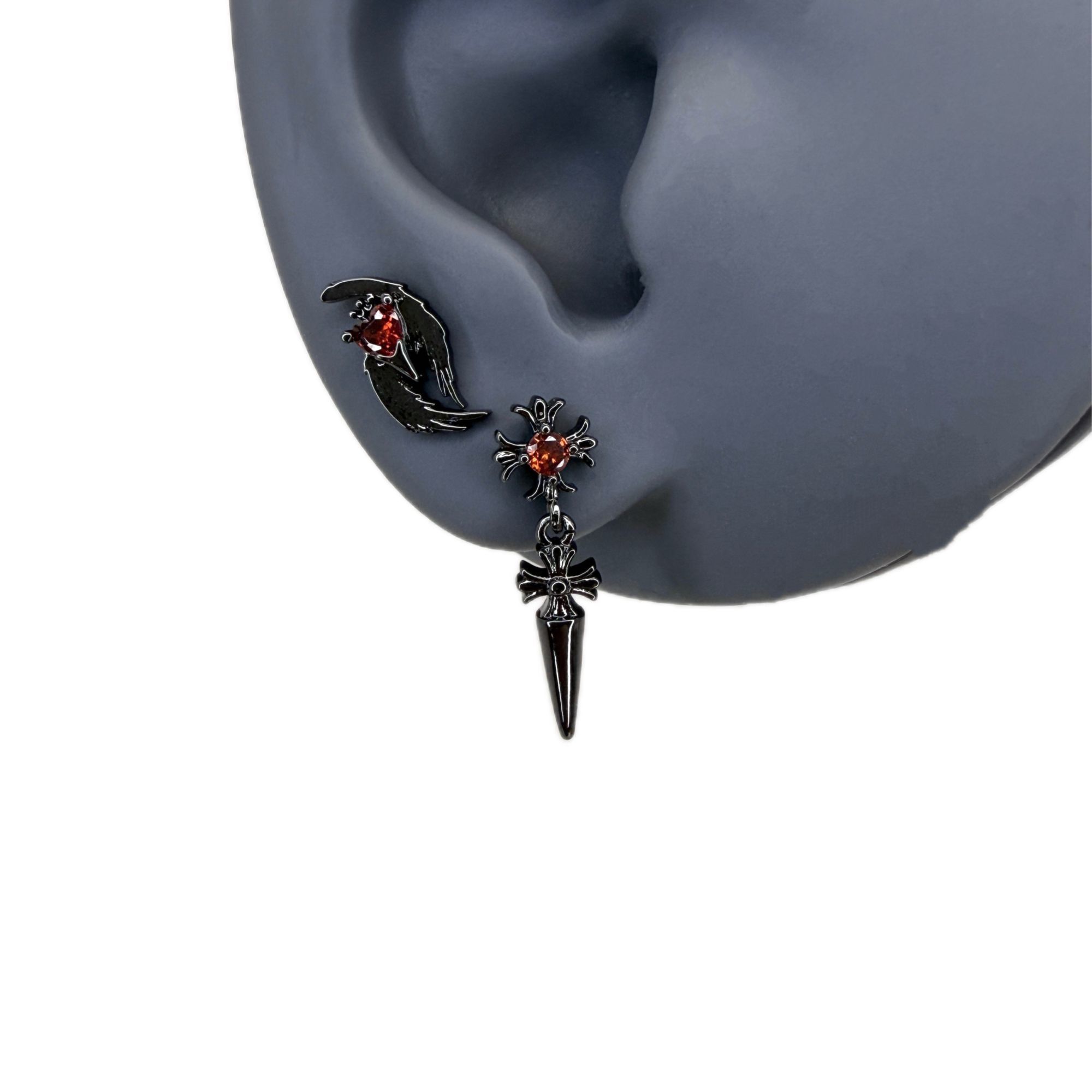 Dark Sweet Cool Cross Spike Cartilage Studs, Titanium Steel Unique Black & Red Earrings For Hot Girls Punk Ear Jewelry - photo 5