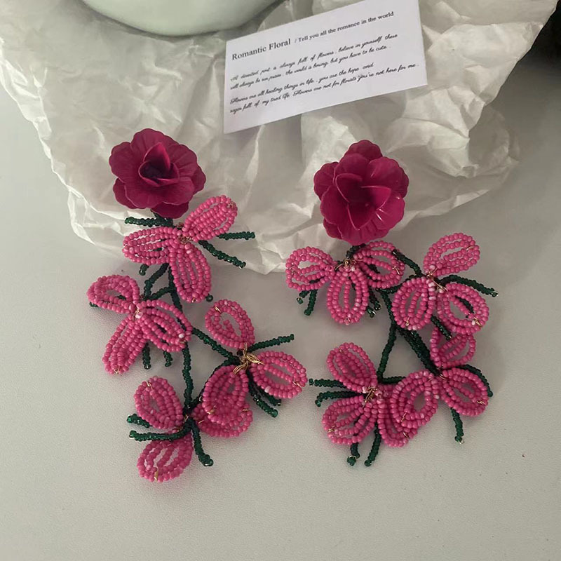 Hand Woven Rice Bead Flower Earrings