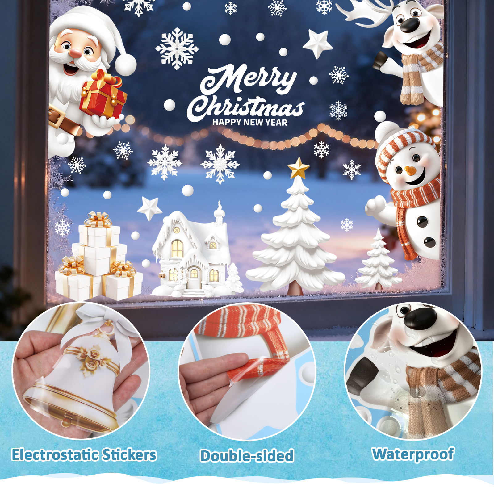 Inreeme Christmas Window Stickers Decorations - 146Pcs Xmas Snowflake Reusable — image 9
