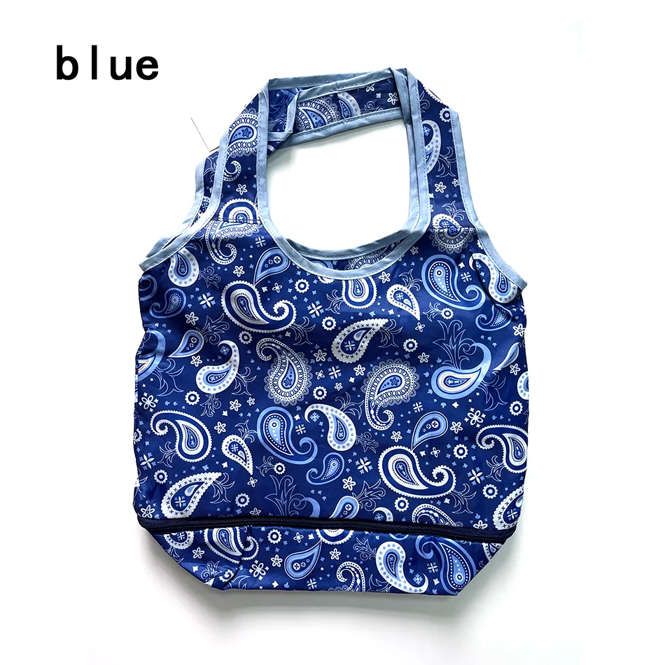 Reusable Shopping Bag Retractable Zipper Foldable Storage Tote Bag Eco-Friendly - Blue