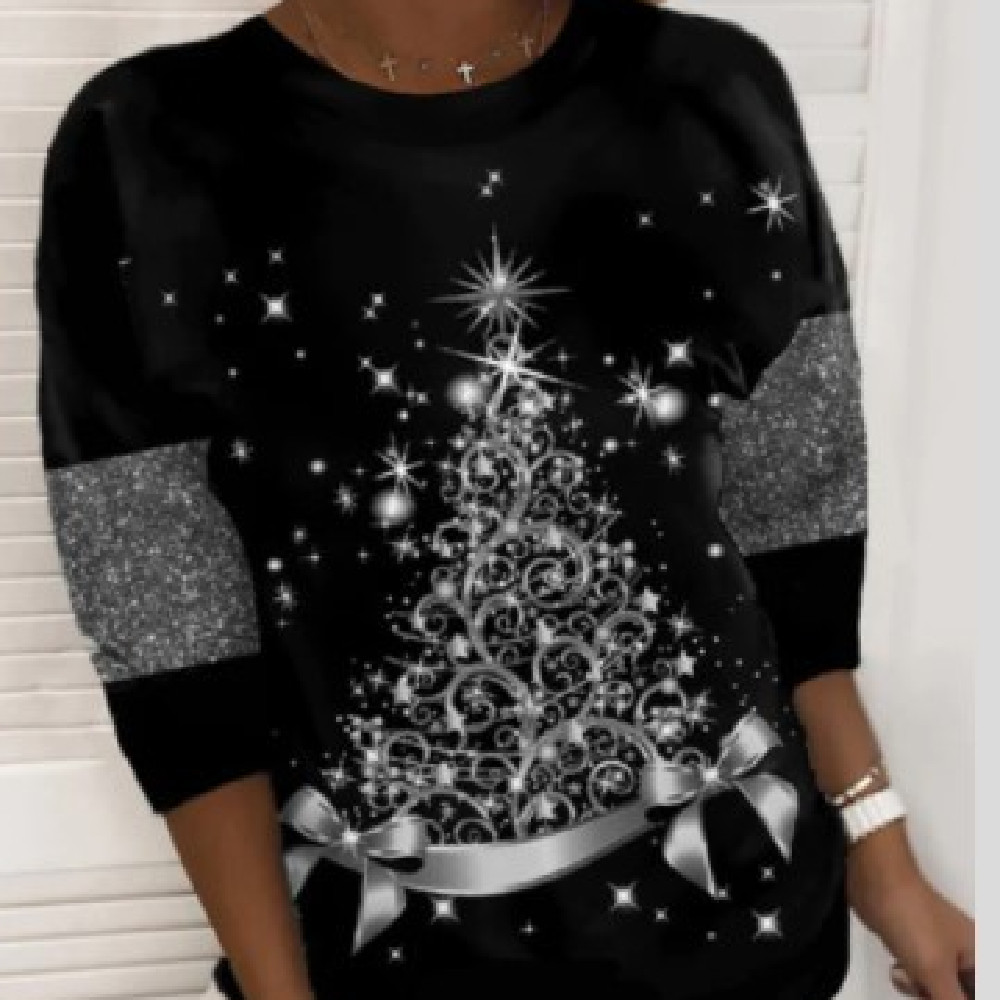 Christmas Tree Print Casual Loose Top - Picture 5 of 6