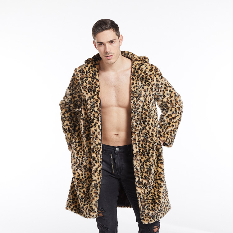 Men's Jacquard Leopard Print Large Lapel Long Jacket