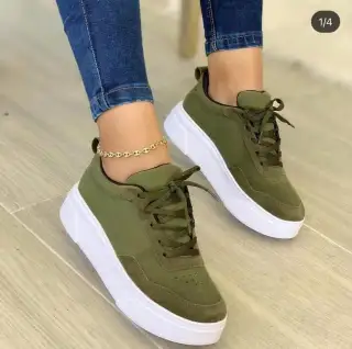 Lace-up Shoes Women Flats Thick Bottom Fashion Mesh Sneakers - Green