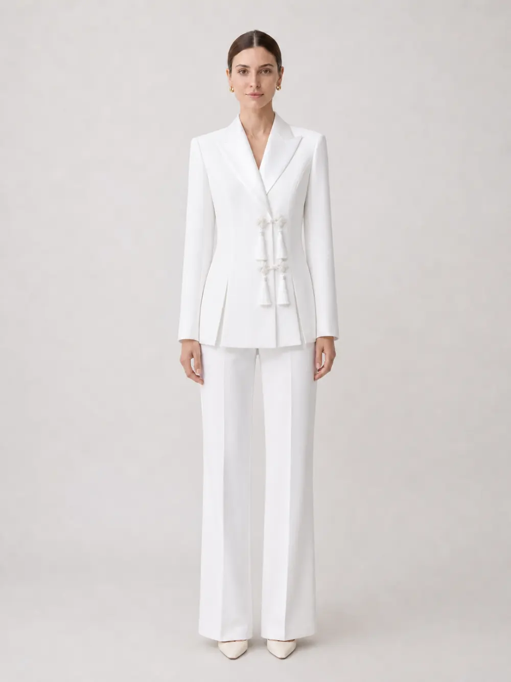 Women Blazers Suit Set with Chinese Knot Tassel