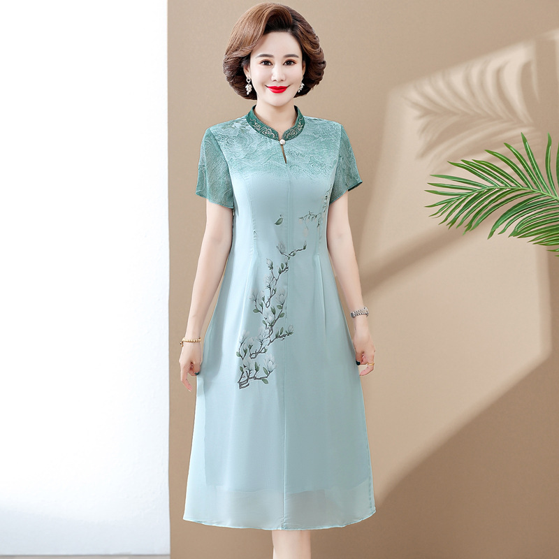 Middle Aged And Elderly Women's Clothes Grandma Chiffon Cheongsam Skirt