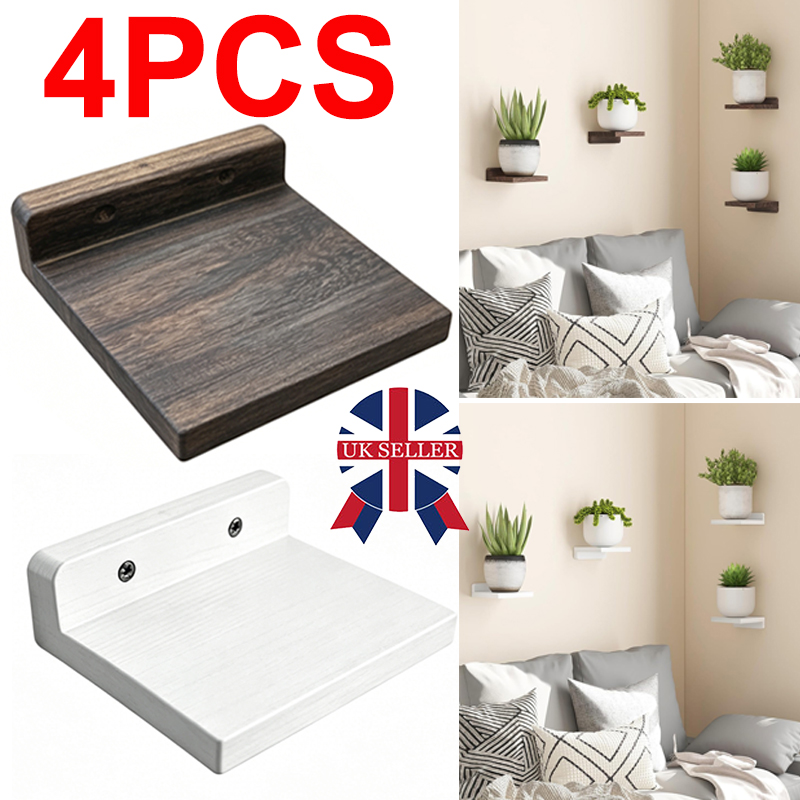 4PCS Small Wooden Floating Shelves Wall Mounted Plants Picture Display — image 5