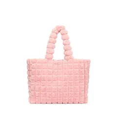 Plaid Handbags Winter Fashion High Capacity Shopping Plush Bag Korean Style Personalized Designer Luxury Tote Bags For Women - Pink - View 1