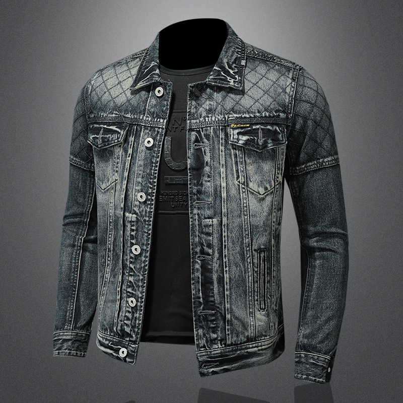 Heavy Lapel Embroidered And Washed Vintage Denim Jacket