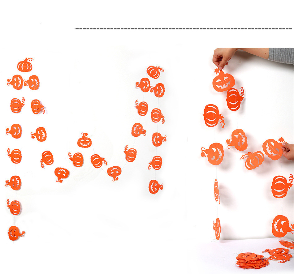 Long black orange disc halloween paper garland pendant