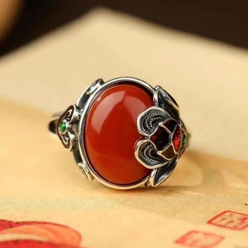 Niche Distressed Vintage Pomegranate Rose Ring