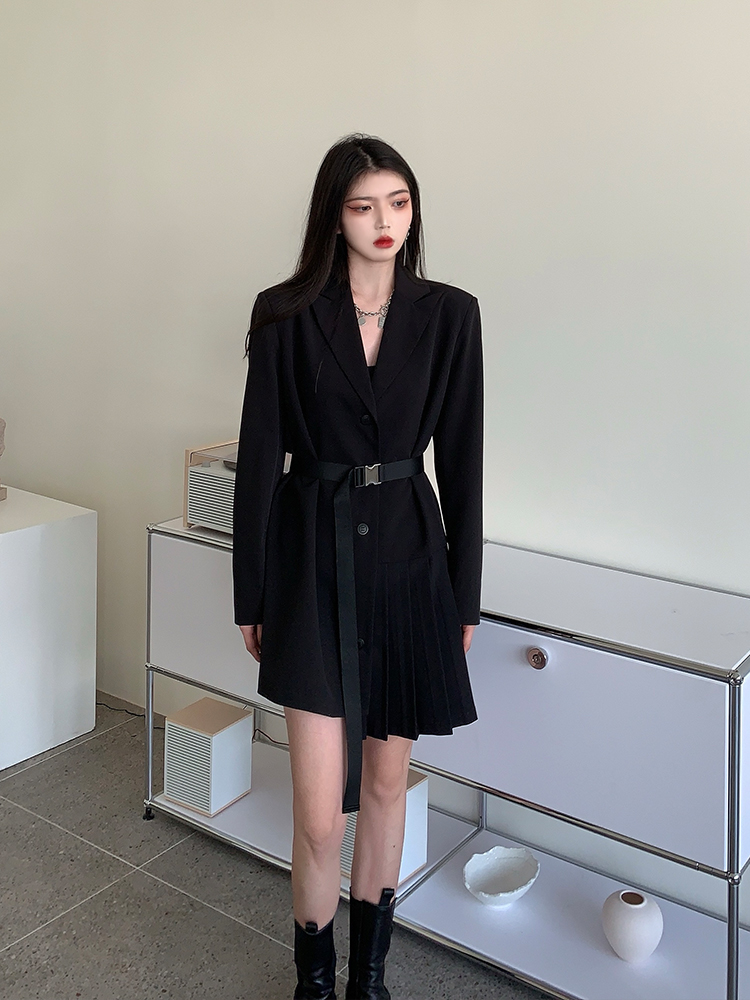 Loose And Lazy Black Suit One-piece Little Black Dress