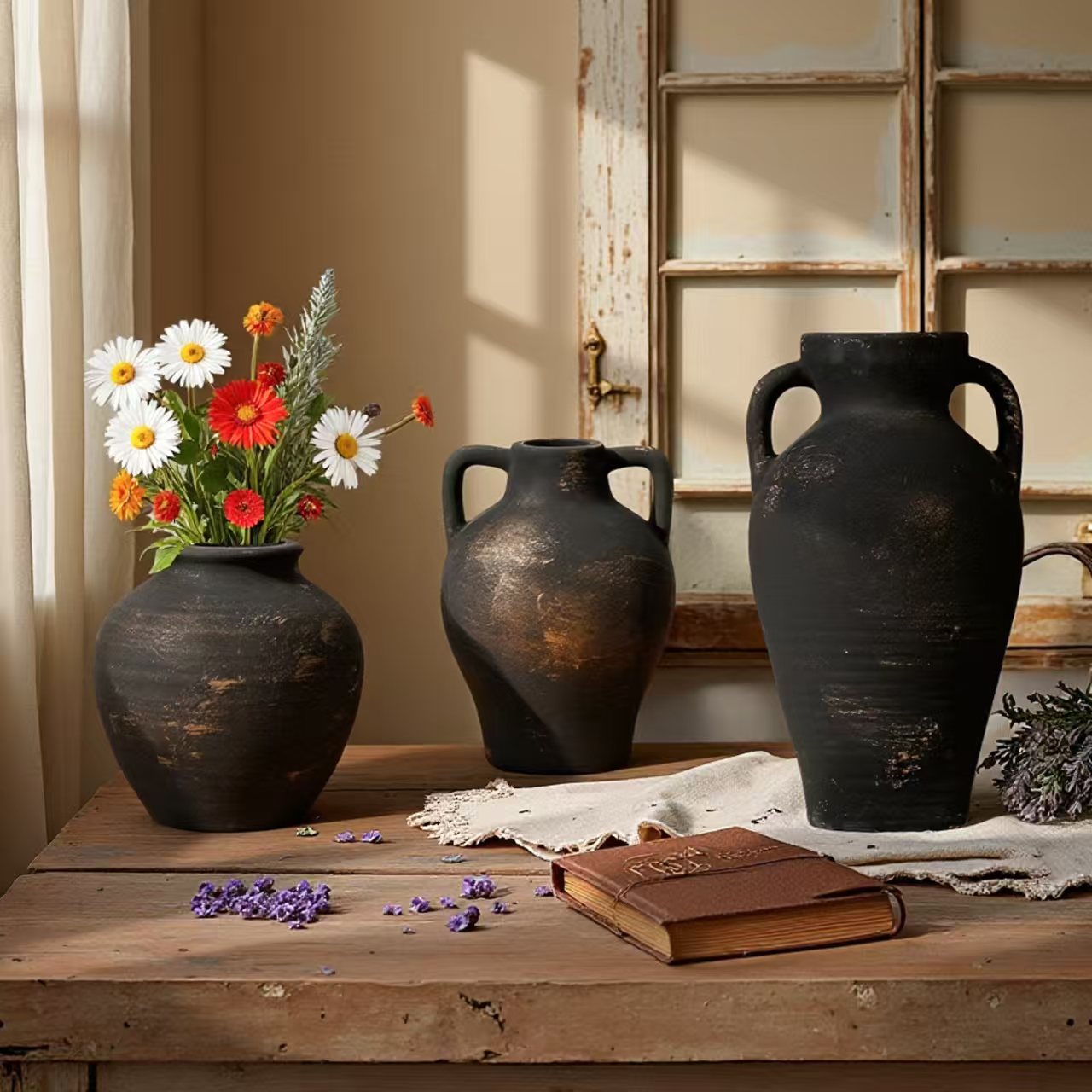 Vintage French Country Ceramic Vase, Creative Unique Decorative Flower Pot, Desktop Decoration Prop, 1pc 5