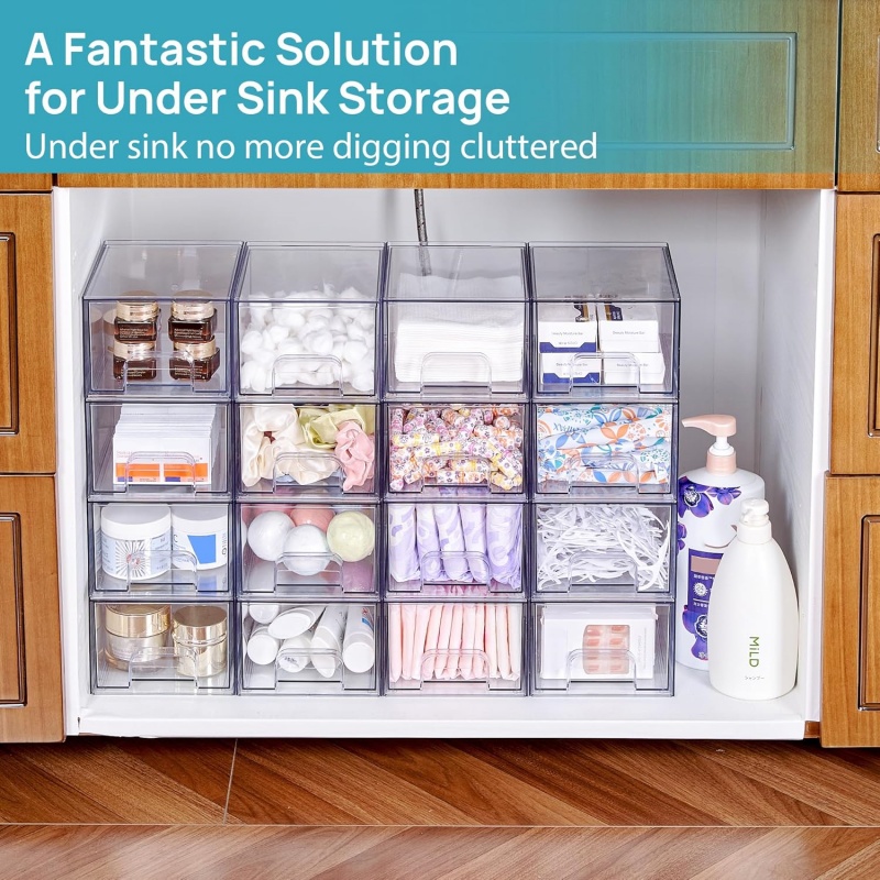 2 Pack Clear Small Stackable Storage Drawers Acrylic Makeup Organiser — image 8