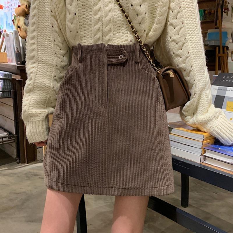Corduroy Skirt High Waist Is Slim